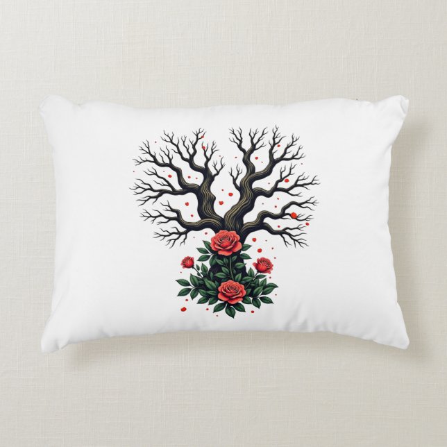 Broken trees and intertwined roses accent pillow (Front)
