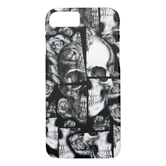 Broken up, fractured images of rose skull in black Case-Mate iPhone case (Back)