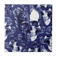 Broken up navy and white rose skulls