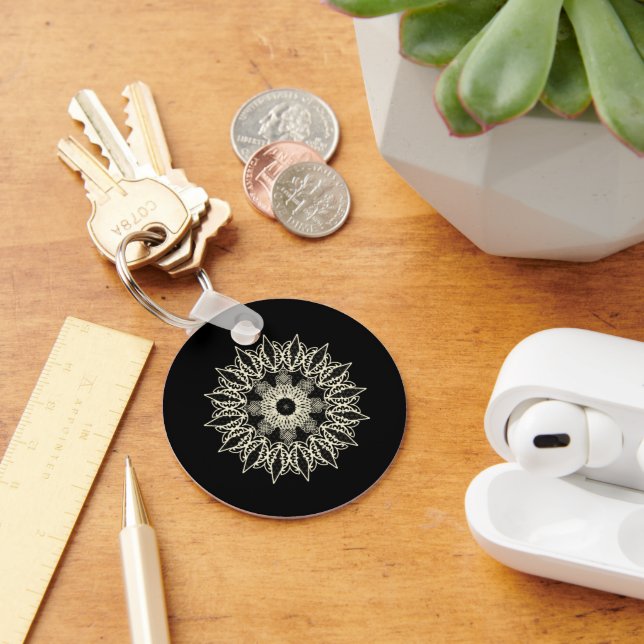 Broken white geometric lace mandala keychain (Desk)