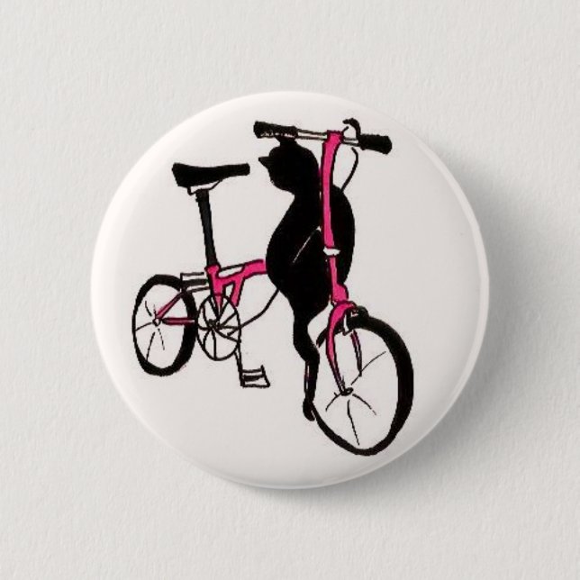 Brompton Black Cat in Pink 2 Inch Round Button (Front)