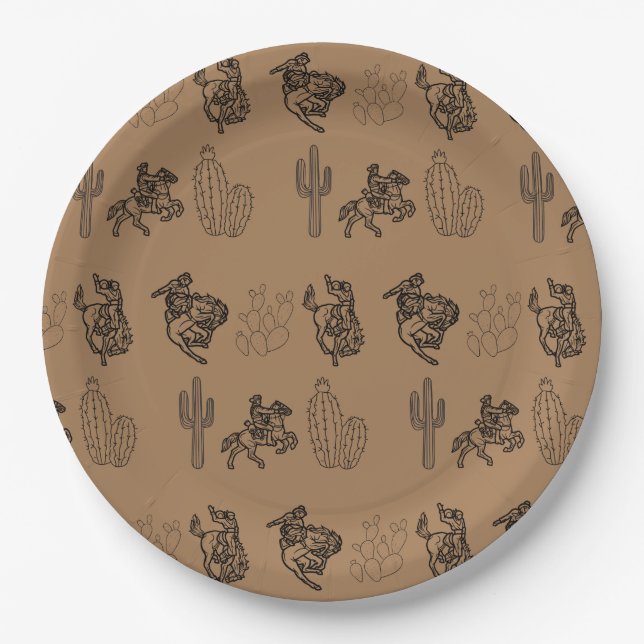 Bronc Cowboys and Cactus Paper Party Plate (Front)