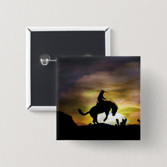 Bronc Rider and Bucking Horse Country Western 2 Inch Square Button (Front & Back)