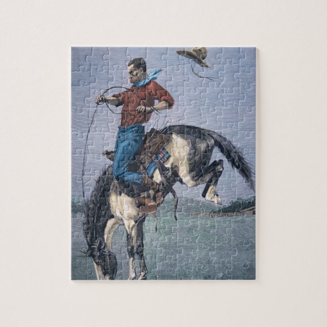 Bronco-Buster (coloured engraving) Jigsaw Puzzle (Vertical)