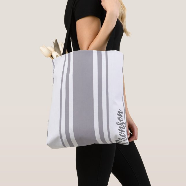 Bronson Minimalist Stripes Monogram Tote Bag (Close Up)