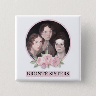Bronte Sisters Portrait with Pink Roses 2 Inch Square Button