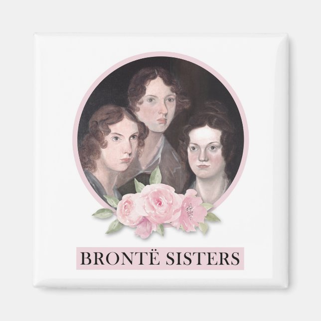 Bronte Sisters Portrait with Pink Roses Magnet (Front)