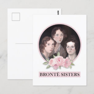 Bronte Sisters Portrait with Pink Roses Postcard