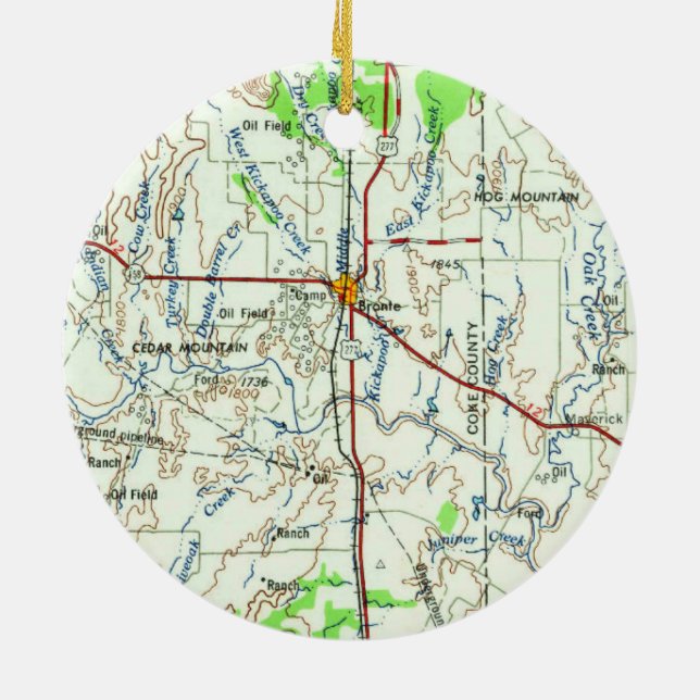 Bronte TX Vintage Map Ceramic Ornament (Back)