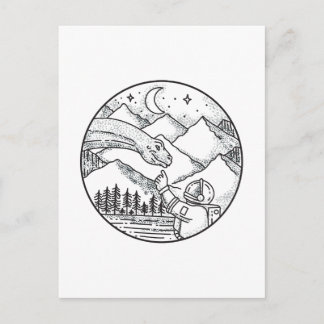 Brontosaurus Astronaut Mountain Circle Tattoo Postcard