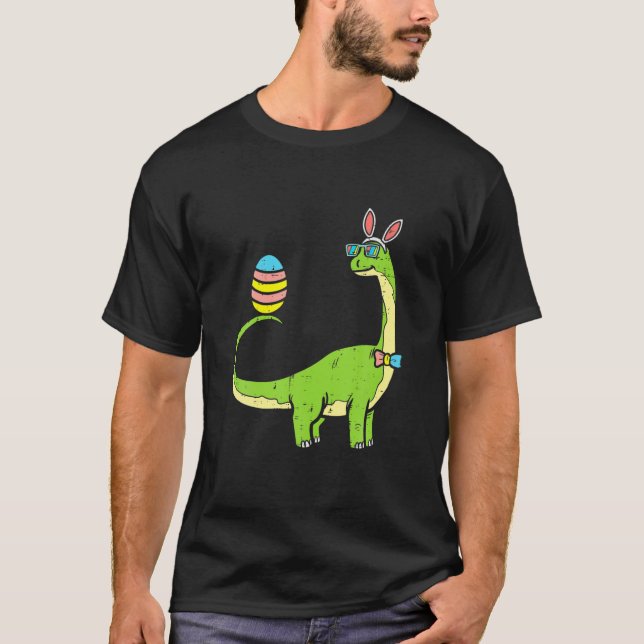 Brontosaurus Bunny Ears Egg Easter Day Cute Dinosa T-Shirt (Front)