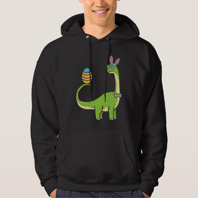 Brontosaurus Bunny Ears Egg Easter Day Dinosaur Di Hoodie (Front)