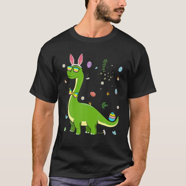 Brontosaurus Bunny Ears Egg Easter Day Dinosaur Di T-Shirt (Front)