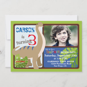 Brontosaurus Dinosaur Third Birthday Invitation