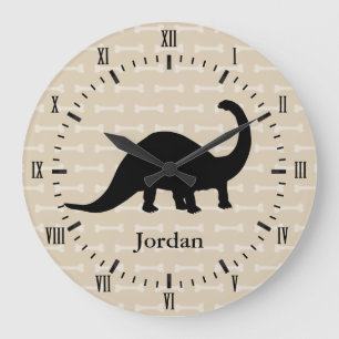 Brontosaurus Dinosaur White Bones Roman Numerals Large Clock