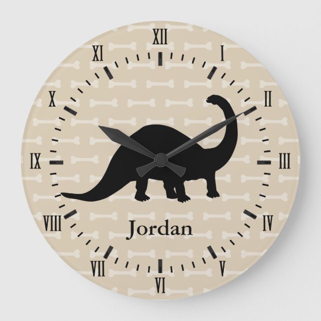 Brontosaurus Dinosaur White Bones Roman Numerals Large Clock (Front)
