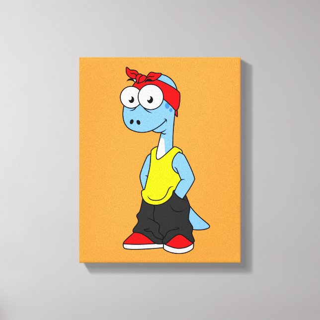 Brontosaurus Dressed In Hip Hop Clothing. Canvas Print (Front)