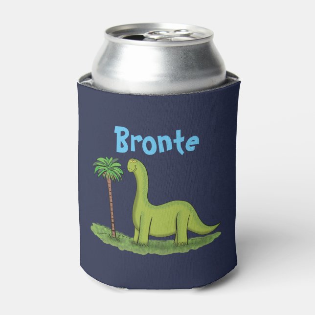 Brontosaurus happy dinosaur cartoon can cooler (Can Front)