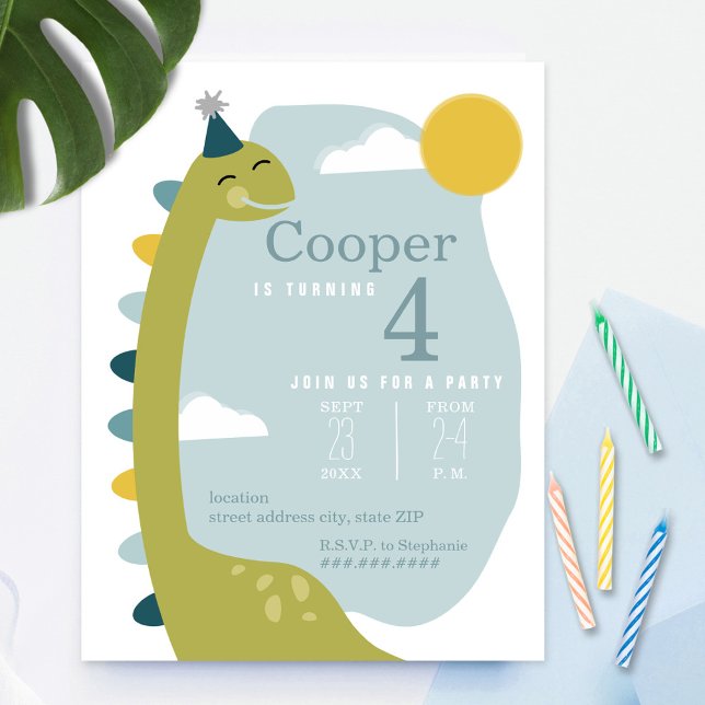Brontosaurus Sky Dinosaur Birthday Invitation (Creator Uploaded)
