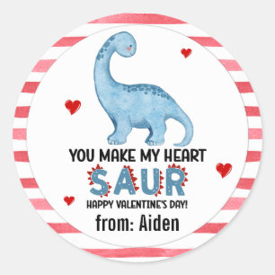Brontosaurus You Make My Heart Saur Valentine Classic Round Sticker