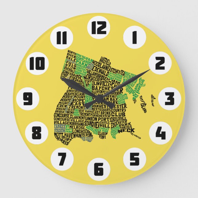 Bronx New York City Typography Map Clock (Front)