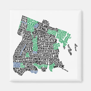 Bronx New York City Typography Map Magnet