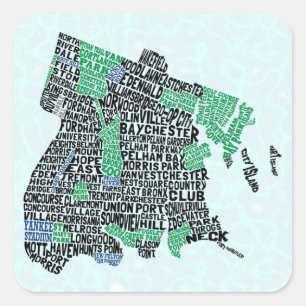 Bronx New York City Typography Map Square Sticker