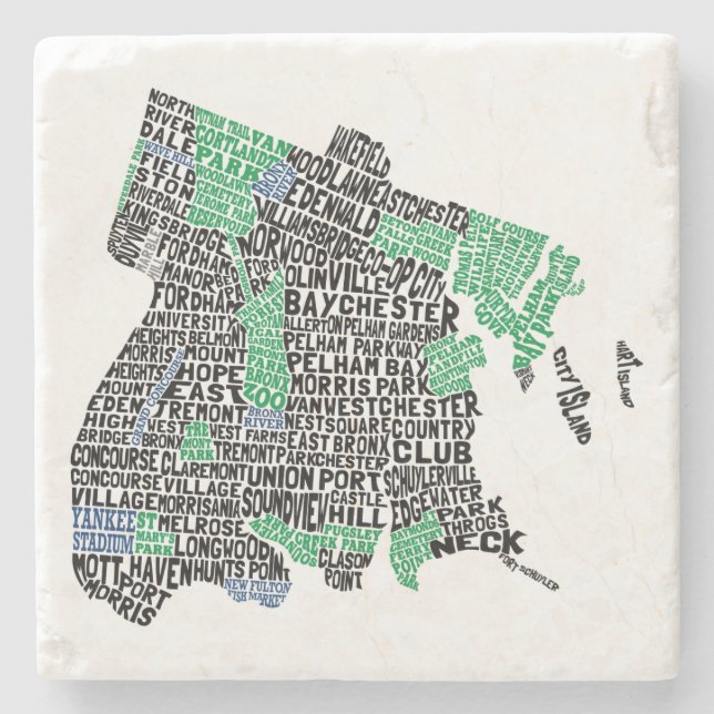 Bronx New York City Typography Map Stone Coaster (Front)