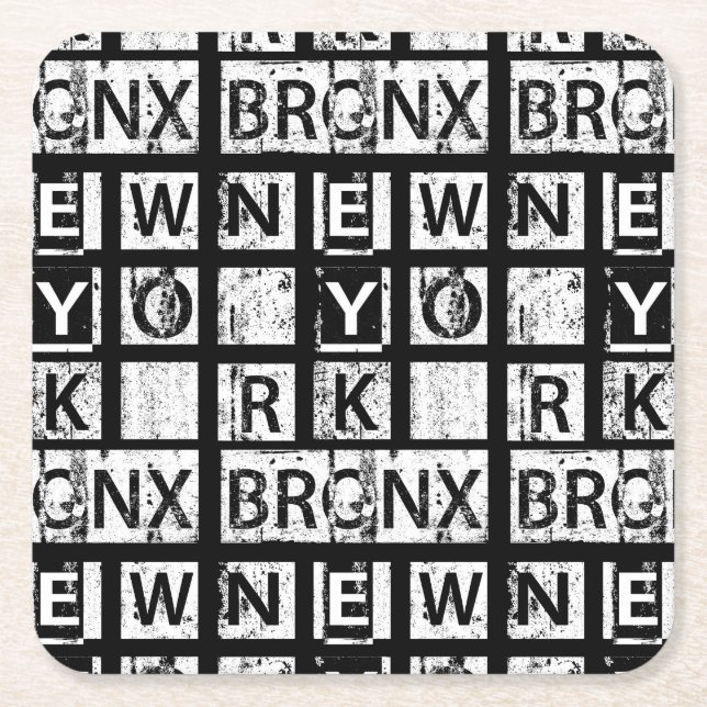 Bronx New York | Grunge Typography Square Paper Coaster (Front)