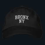 BRONX NY Simple White on Black Embroidered Hat<br><div class="desc">Minimalist BRONX NY White embroidered on Black cotton hat. White embroidery is customizable to other colour choices by selecting the "Edit Design" tool button. Also available is the option to select choice of hat colour on the main item page.</div>