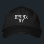 BRONX NY Simple White on Black Embroidered Hat<br><div class="desc">Minimalist BRONX NY White embroidered on Black cotton hat. White embroidery is customizable to other colour choices by selecting the "Edit Design" tool button. Also available is the option to select choice of hat colour on the main item page.</div>