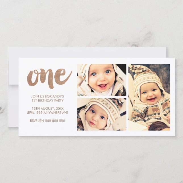 Bronze 1ST Birthday White 3 Frame Photocard (Front)