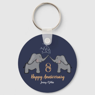 Bronze 8th wedding anniversary elephant couple keychain