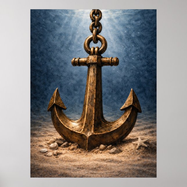 Bronze Anchor Underwater Ocean Poster (Front)