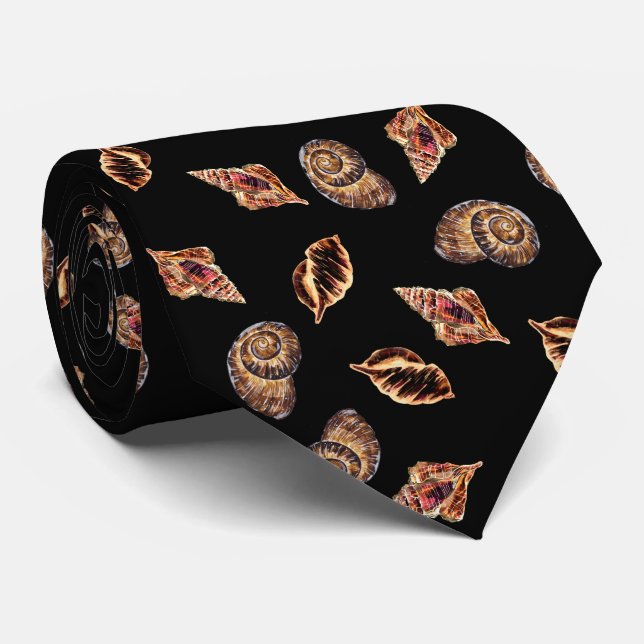 Bronze and Black Sea Shells Pattern Tie (Rolled)