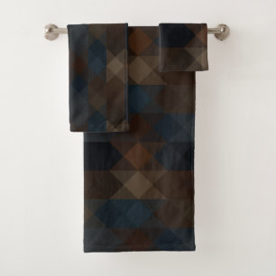 bronze and blue geometric bath towel set