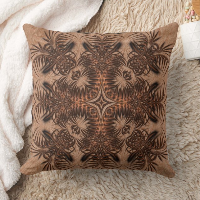 Bronze and Copper Geometric Abstract Throw Pillow (Blanket)