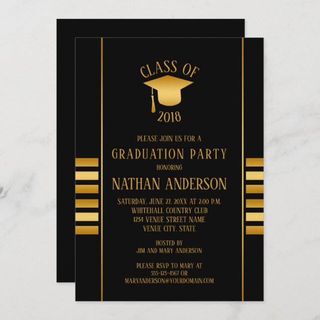 Bronze and Gold Gradient on Black Graduation Party Invitation (Front/Back)