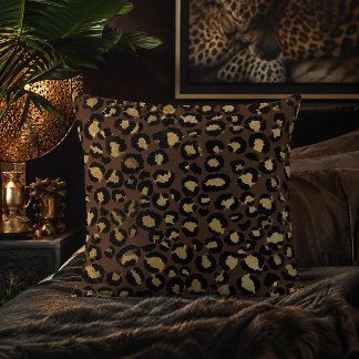 Bronze and Gold Leopard Print Animal Pattern Throw Pillow