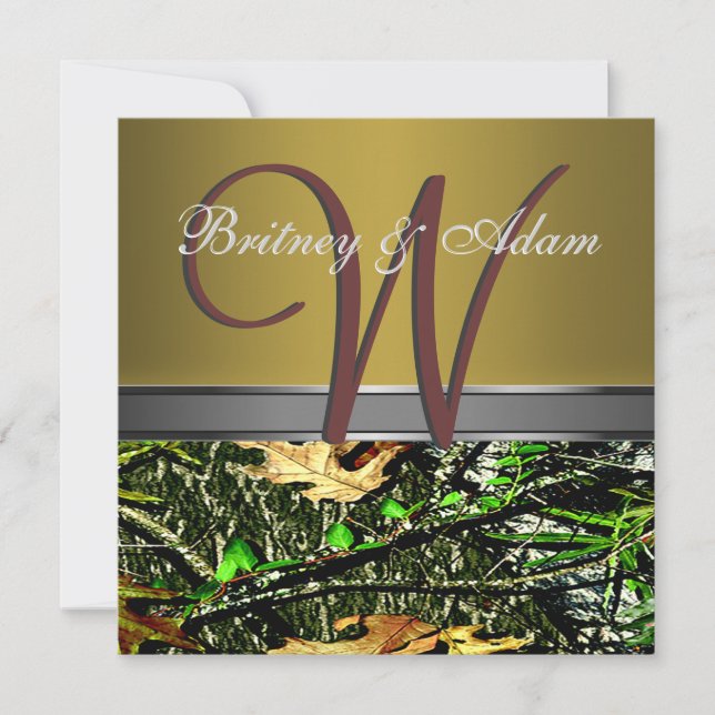 Bronze and Mossy Green Camo Wedding Invitations (Front)