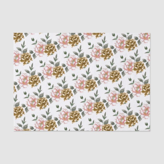 Bronze and Pink Peony Tissue Paper (Front)