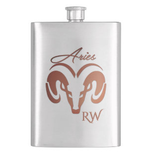 Bronze Aries the Ram Zodiac Monogram Hip Flask