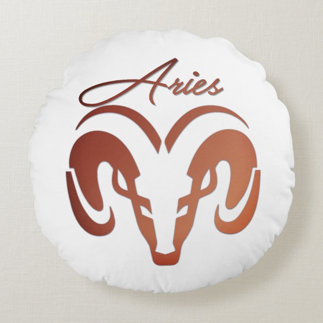 Bronze Aries the Ram Zodiac Round Pillow (Front)