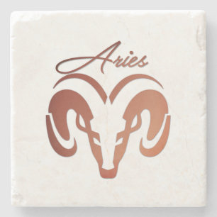 Bronze Aries the Ram Zodiac Stone Coaster