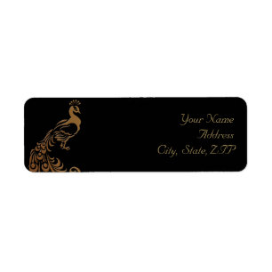 Bronze Art Deco Peacock and Floral Return Address