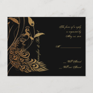 Bronze Art Deco Peacock and Floral RSVP Postcard