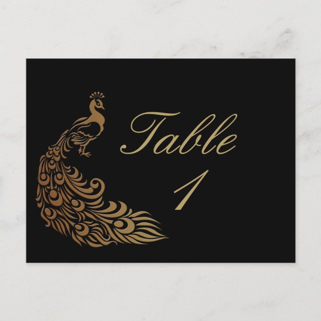 Bronze Art Deco Peacock and Floral Table Number Postcard (Front)