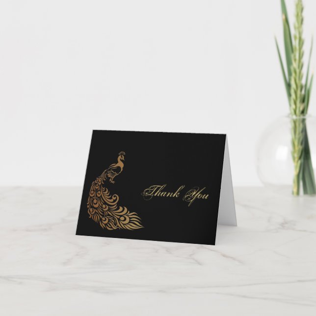 Bronze Art Deco Peacock and Floral Thank You (Front)