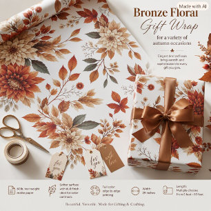 Bronze Autumn Seasonal Floral Leaves Wrapping Paper
