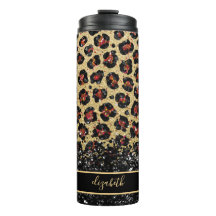 Bronze Black and Gold Leopard Thermal Tumbler